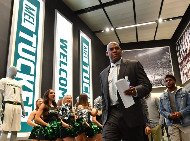 Mel Tucker arrives at the Breslin Center at Michigan State University for a press conference announcing his hiring as the head football coach, February 12, 2020.