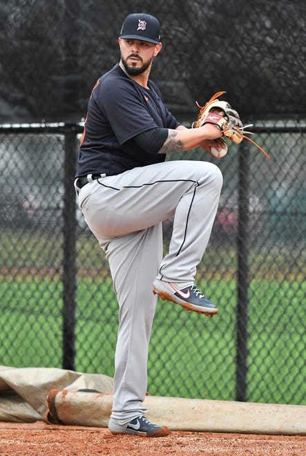 Non-roster pitcher Nick Ramirez works in the bullpen.