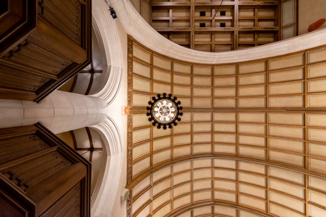 The ceiling of the chapel which sits in the center of the Masonic Temple can be seen during a tour of the building, in Detroit, February 23, 2020.