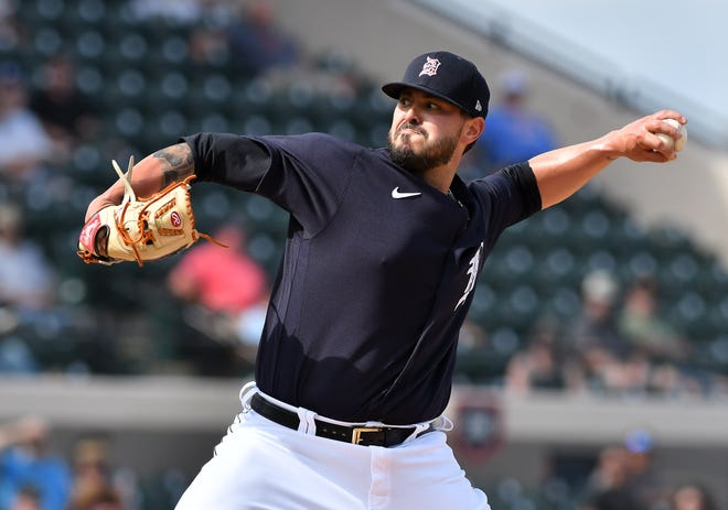 Tigers non-roster pitcher Nick Ramirez works in the fifth inning.