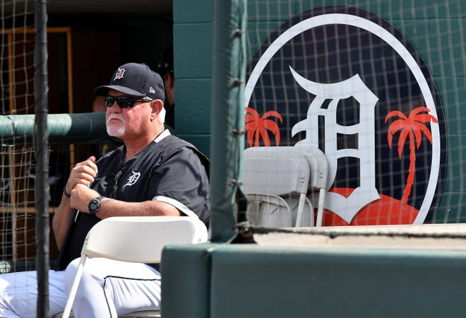 Tigers manager Ron Gardenhire sits outside the dugout mid fourth inning.