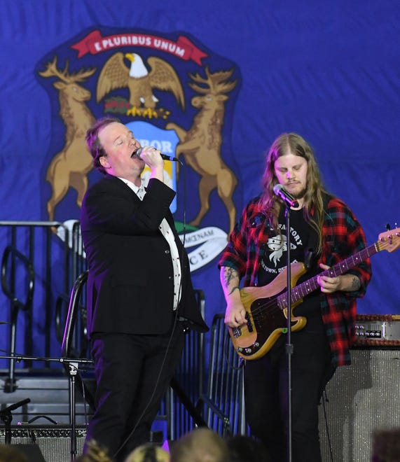 Detroit band Protomartyr performs before Bernie Sanders makes his way to the stage in at TCF Center in Detroit.