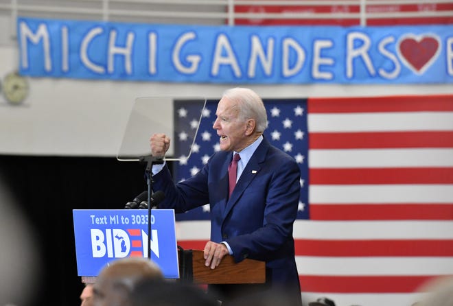 Joe Biden speaks at his rally in Detroit.