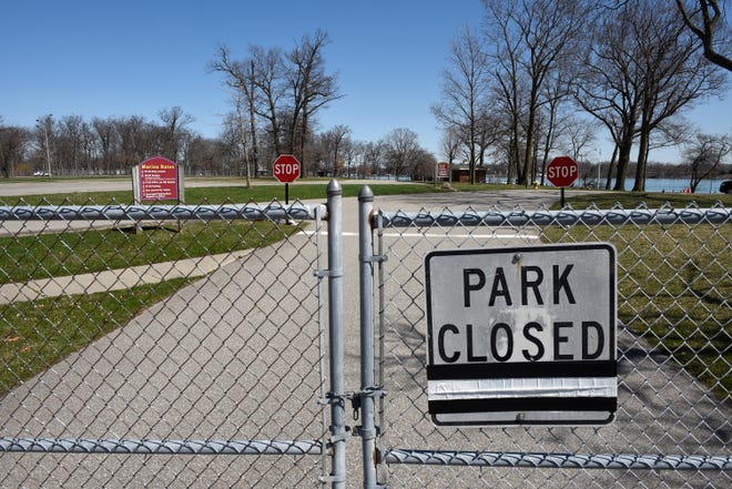 The gates to the Elizabeth Park Marina in Trenton are locked, Friday, April 3, 2020.