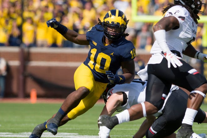 LINEBACKER – Devin Bush, 2016-18: Bush was in many ways the heart of his team, definitely a tone-setter on defense. He was the Big Ten Defensive Player of the Year in 2019 and also the Big Ten Linebacker of the Year that season, as well as an All-American. He was a two-time All-Big Ten selection.