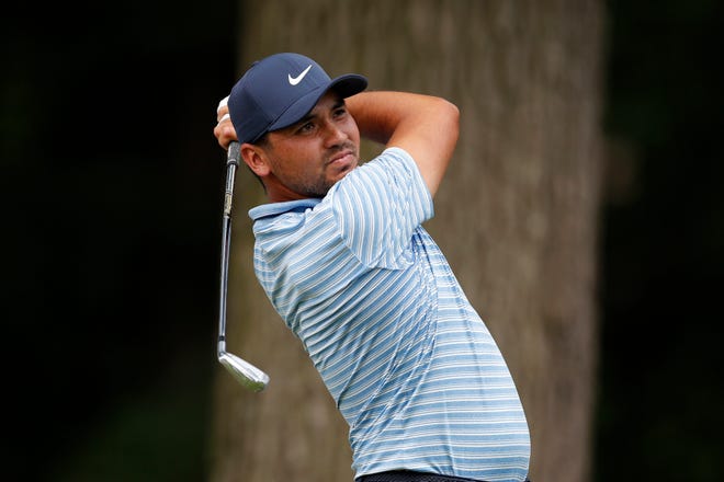 Jason Day drives the ball during a nine-hole exhibition.