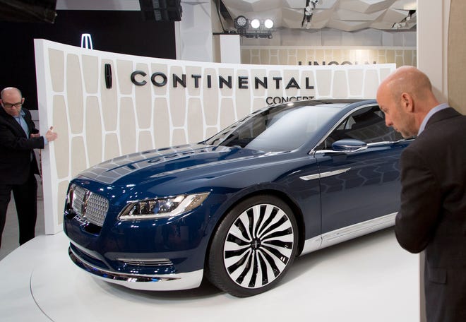 A Lincoln Continental concept car is shown at the New York International Auto Show, Monday, March 30, 2015, in New York. Thirteen years after the last Continental rolled off the assembly line, Ford Motor Co. is resurrected its storied nameplate. The production version of the full-size sedan went on sale the next year.