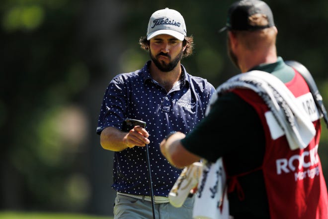 Mark Hubbard walks off the 14th green during the second round of the Rocket Mortgage Classic golf tournament, Friday, July 3, 2020, at the Detroit Golf Club in Detroit.