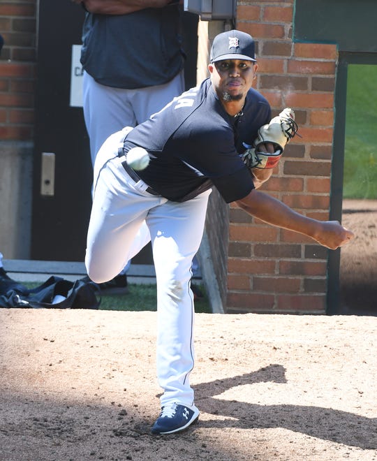 Pitcher Rony García works out in the bullpen.