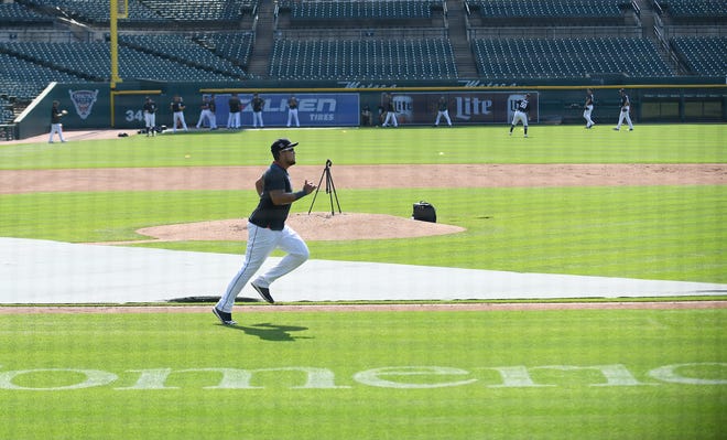 Tigers' Miguel Cabrera runs. Detroit Tigers work out at Comerica Park in Detroit on July 6, 2020.
