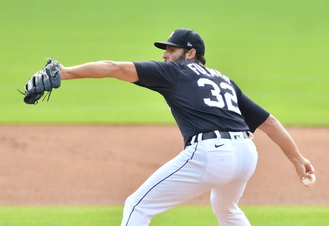 Tigers pitcher Michael Fulmer works on the mound during an intrasquad game.