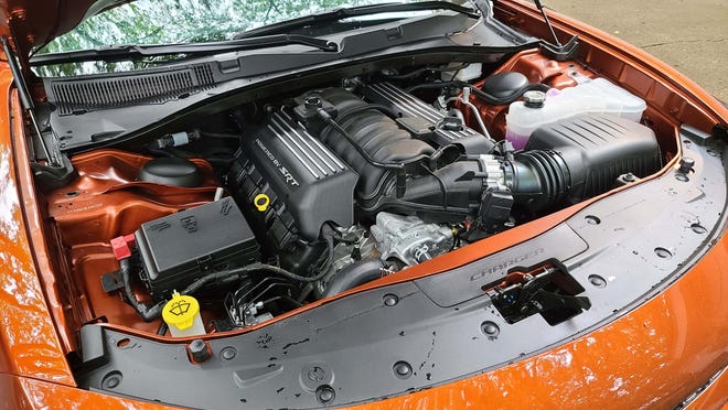 The 6.4-liter V-8 of the 2020 Dodge Charger Scat Pack Plus packs a 485-horsepower punch.
