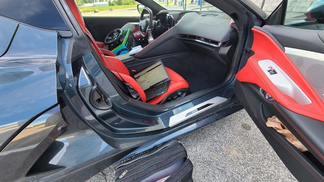 Mobile office. Detroit News auto critic Henry Payne stopped by the side of the road, slipped into the passenger seat of the 2020 Chevy Corvette and used 4G Wi-Fi to file a story north of Saginaw.