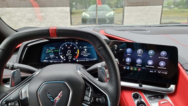 The 2020 Chevy Corvette has its own digital instrument panel — but the infotainment screen will be familiar to other GM products from Chevy and Buick.