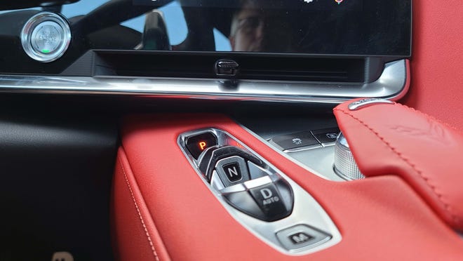 The digital shifter in the 2020 Chevy Corvette takes some time to get used to, but it's a big space saver.