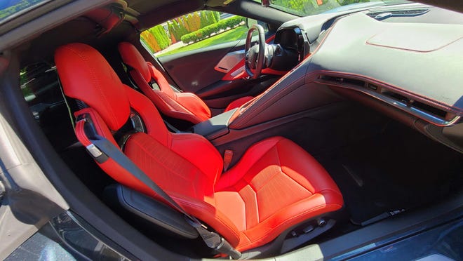 Red seats are optional on the roomy 2020 Chevy Corvette. This tester with the luxury package costs $72,000.