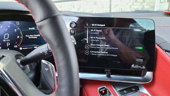 The 2020 Chevy Corvette offers standard 4G Wi-Fi — a big help when in the boonies of northern Michigan.
