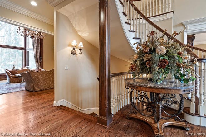 Hardwood floors and a winding staircase.