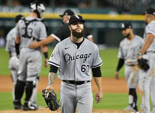 White Sox pitcher Dallas Keuchel leaves the game in the seventh inning.