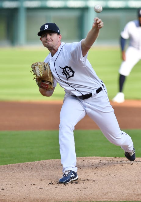 Detroit Tigers starting pitcher Tyler Alexander throws in the first inning.