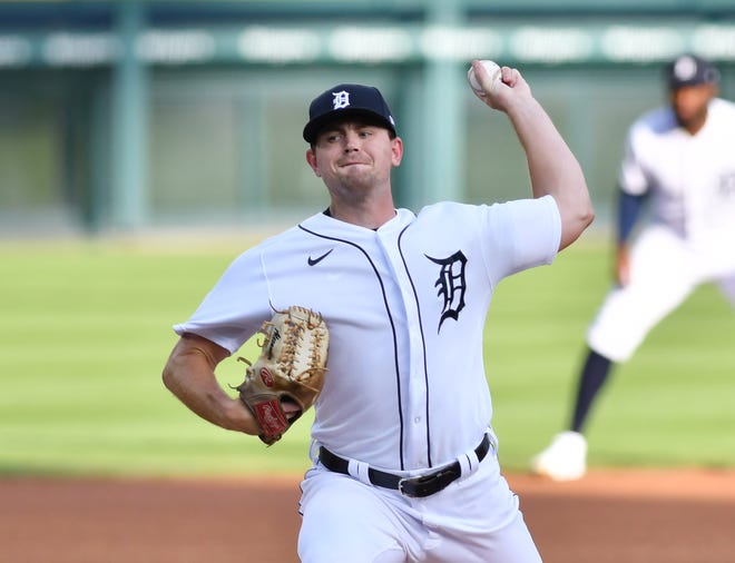 Detroit Tigers starting pitcher Tyler Alexander throws the ball in the first inning of a game against the Chicago White Sox at Comerica Park in Detroit on Aug. 11, 2020.
