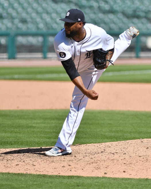 Tigers pitcher Jose Cisnero works in the eighth inning.