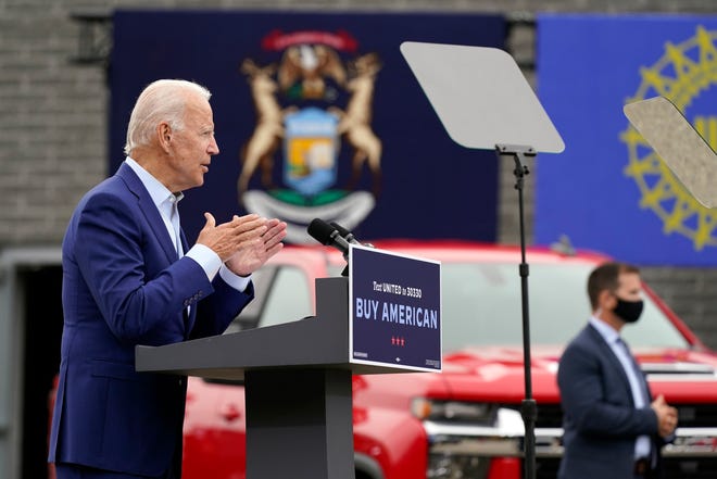 Democratic presidential candidate former Vice President Joe Biden speaks at UAW Region 1 headquarters in Warren.