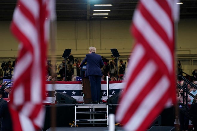 President Donald Trump speaks during a campaign rally at MBS International Airport, Thursday, Sept. 10, 2020, in Freeland, Mich.