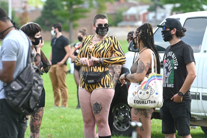 Participants gather for the 2020 Detroit Slutwalk held at Palmer Park in Detroit.
