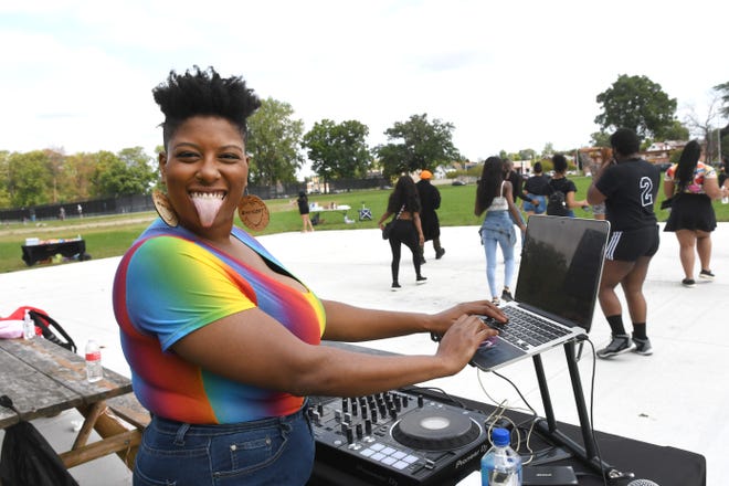 DJ Lixter gets the party started at the 2020 Detroit Slutwalk on Saturday.