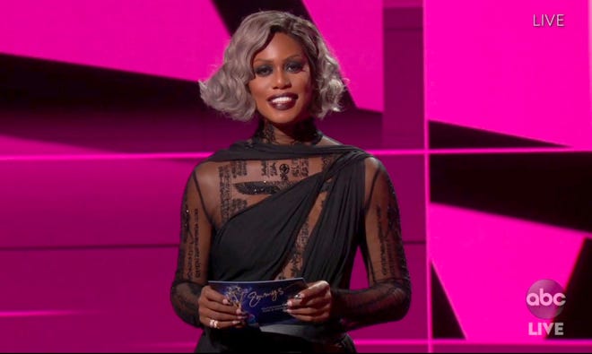 In this video grab captured on Sept. 20, 2020, courtesy of the Academy of Television Arts & Sciences and ABC Entertainment, Laverne Cox presents the award for outstanding directing for a drama series during the 72nd Emmy Awards broadcast.