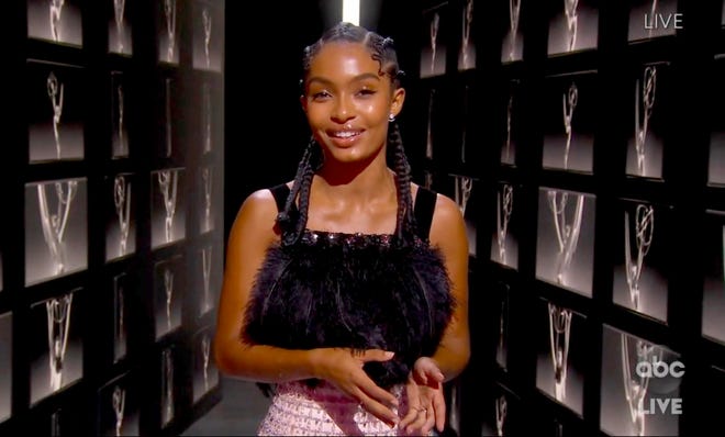 In this video grab captured on Sept. 20, 2020, courtesy of the Academy of Television Arts & Sciences and ABC Entertainment, Yara Shahidi speaks during the 72nd Emmy Awards broadcast.