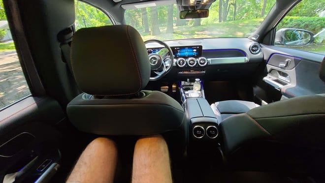 The rear seats of the compact 2020 Mercedes GLB are comfortable even for 6'5" Detroit News reviewer Henry Payne.
