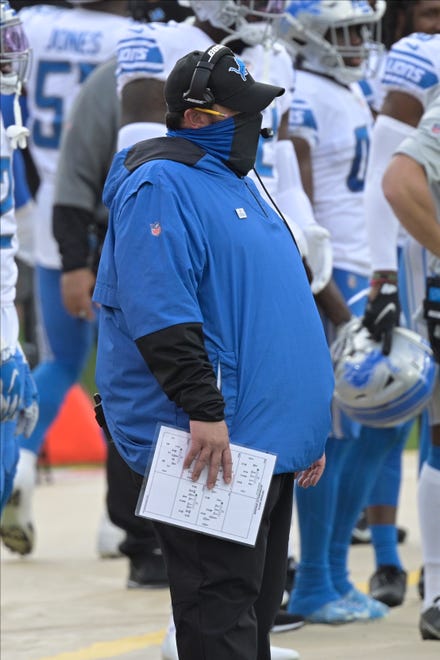 Lions head coach Matt Patricia watches play against the  Jaguars during the first half.