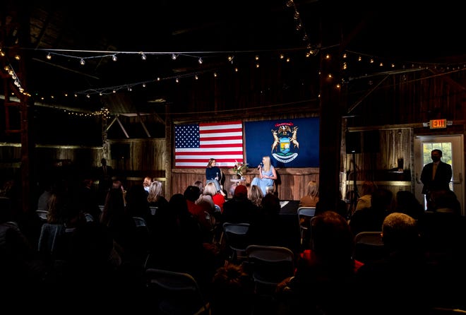 Ivanka Trump and former White House Director of Communications Mercedes Schlapp participate in a conversation with local supporters at Wildwood Family Farms in Alto, MI on October 19, 2020.