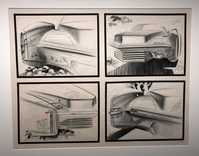 "Toronado Fender Detrail Studies," around 1970, by Ralph Amprim at the "Detroit Style: Car Design in the Motor City, 1950-2020" show at the Detroit Institute of Arts in Detroit, Michigan  on November 10, 2020.