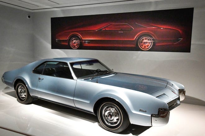 A 1966 Oldsmobile Toronado by General Motors at the "Detroit Style: Car Design in the Motor City, 1950-2020" show at the Detroit Institute of Arts in Detroit, Michigan  on November 10, 2020.