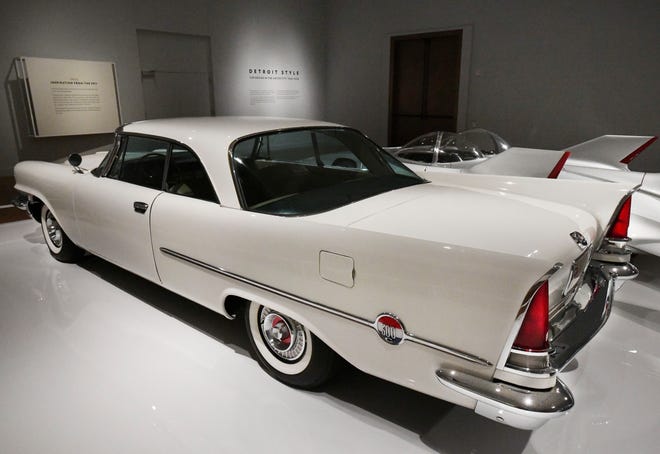 The 1957 300C by the Chrysler Corporation at the "Detroit Style: Car Design in the Motor City, 1950-2020" show at the Detroit Institute of Arts in Detroit, Michigan  on November 10, 2020.