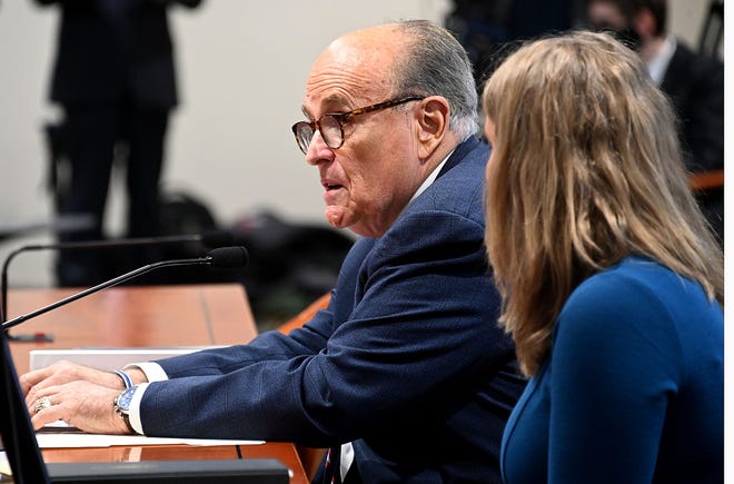 Rudy Giuliani testifies before the House Oversight Committee in Lansing on Wednesday, December 02, 2020 about alleged fraud in the recent election.