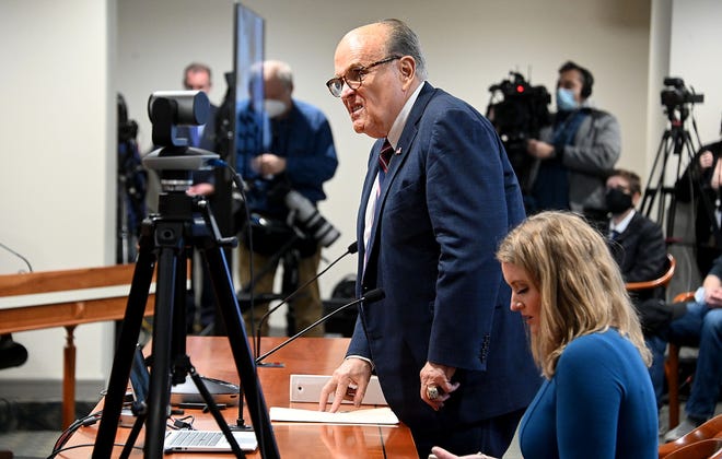 Rudy Giuliani testifies before the House Oversight Committee in Lansing on Wednesday, December 02, 2020 about alleged fraud in the recent election.