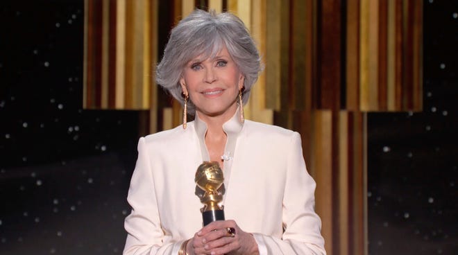 In this video grab issued Sunday, Feb. 28, 2021, by NBC, Jane Fonda accepts the Cecil B. deMille Award at the Golden Globe Awards.