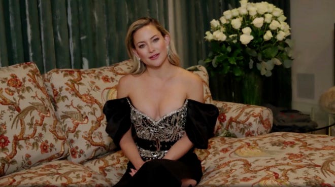 In this video grab issued Sunday, Feb. 28, 2021, by NBC, Kate Hudson speaks at the Golden Globe Awards.