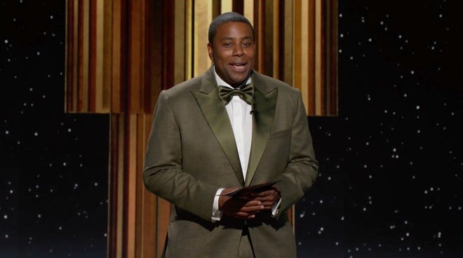 In this video grab issued Sunday, Feb. 28, 2021, by NBC, Keenan Thompson presents the award for best television drama series at the Golden Globe Awards.