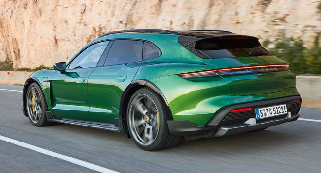 The 2021 Porsche Taycan Cross Turismo has more rear headroom and cargo storage than the Taycan sedan.