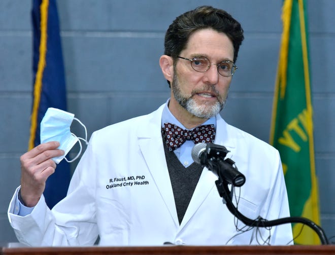 Oakland County Chief Medical Officer Dr. Russell Faust talks about the COVID-19 vaccine in Pontiac, Friday, April 2, 2021, and says the best way to prevent the spread of COVID-19 is to continue to wear a mask.
