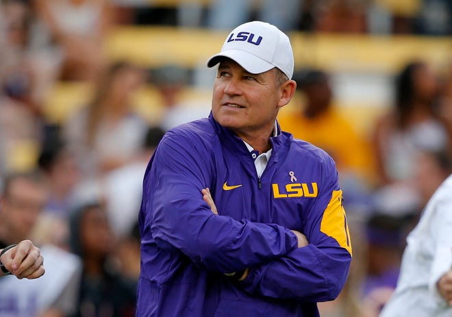 FILE - In a $50 million federal racketeering lawsuit, an associate athletic director at LSU accuses university officials of retaliating against her for reporting racist remarks and inappropriate sexual behavior by former head football coach Les Miles.
