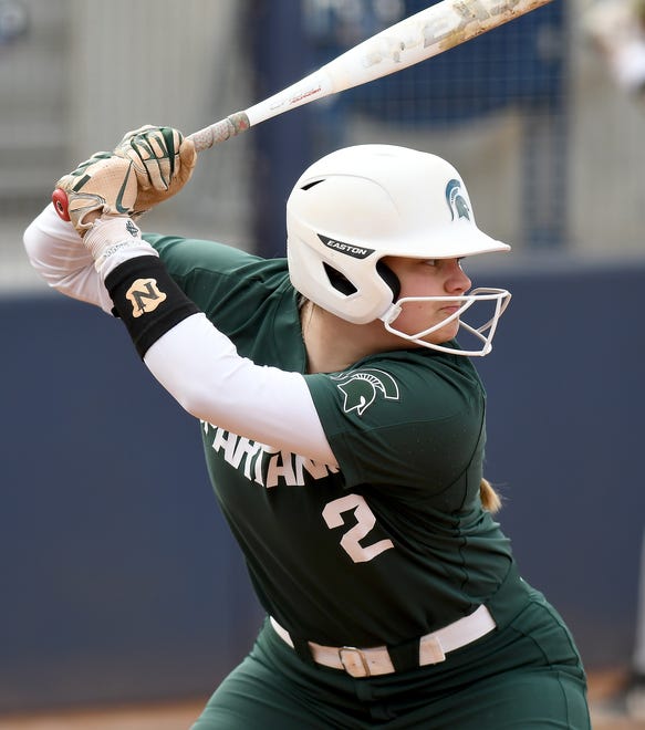 Michigan State's Jenae Wash at the plate in the fifth inning of their game against Michigan.