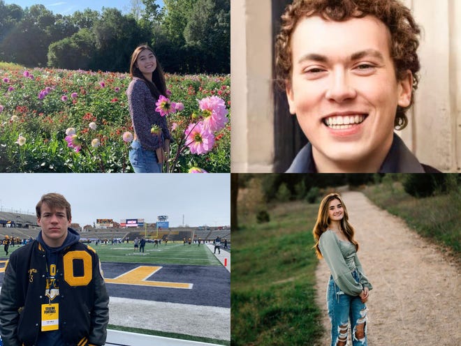 Authorities said (top, from left) Hana St. Juliana, 14, and Justin Shilling, 17, and (bottom, from left) Tate Myre, 16, and Madisyn Baldwin, 17, are the four students killed in a rampage by a fellow student at Oxford High School on Tuesday, Nov. 30, 2021.