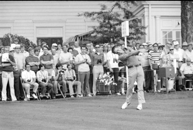 Gary Player tees off on number one at Oakland Hills Country Club during the 1972 PGA Championships.